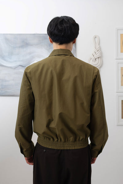 Army Harrington jacket close-up back, water-resistant deadstock nylon and workwear seam detail by nowhere studio