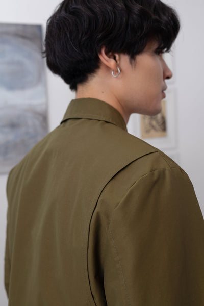 Army Harrington jacket back detail, vent construction on deadstock Italian nylon by nowhere studio