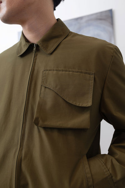 Army Harrington jacket pocket detail, sculptural curved cargo pocket flap by nowhere studio