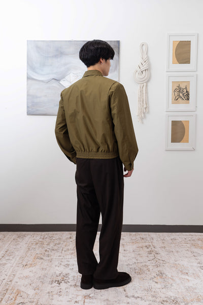 Army Harrington jacket full back right view, back vent construction for ease of movement by nowhere studio