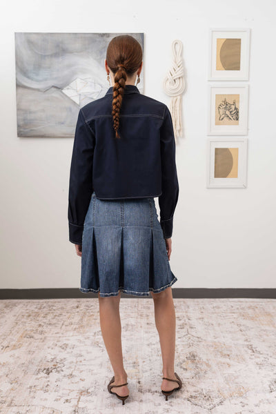 Utilitarian shirt in Admiral, full back view — refined utility character in recycled poly organic cotton twill, nowhere studio