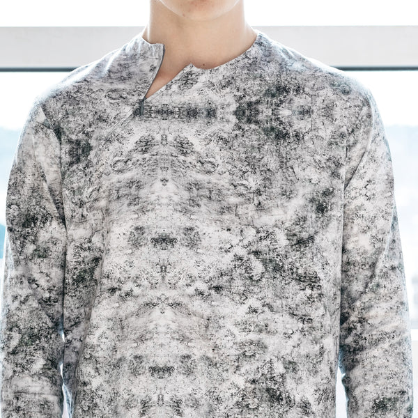 Men's style long sleeve sweatshirt with digital print slow fashion concepts by Nowhere Studio