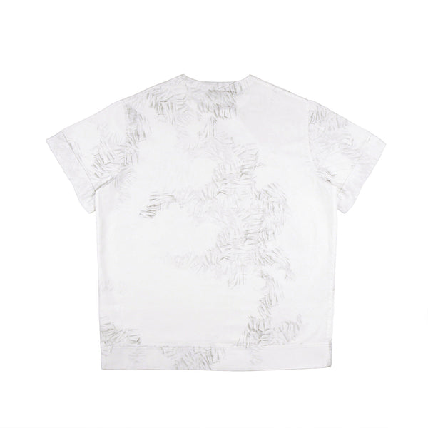 Men's style white short sleeve shirt with digital print back view